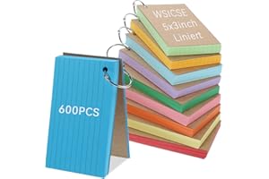 WSICSE Flash Cards 5x3 Inch, 600 Pcs Coloured Revision With Ring, Record Study for Exams School Office Home Supplies