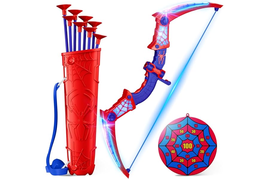 Toys for Age 3-12, Boys Toy With Red & Blue LED Lights, Quiver & Web Target, Kids Toys Gifts for 3 4 5 6 7 8 10 Year Old Boys Kids Birthday Presents for 3 4 5 6 7 8 9 10 Year Olds Boys Girls