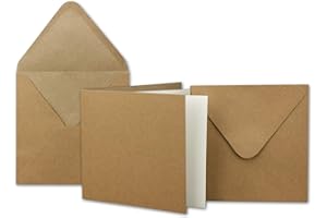 NEUSER PAPIER Bigliettini in carta kraft con buste incluse, biglietti d'invito Blanko Recycling, colore marrone. 25 pezzi Mit Einleger