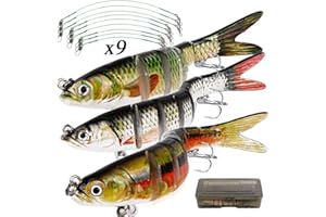 MEJOSER 3 Pcs Hecht Köder mit Vorfach und Box Angeln Wobbler Kunstköder Set Jerkbait Swimbait Hardbait mit 2 Drillingshaken Köder für Hecht Barsch Forelle