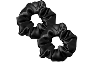 LilySilk 100% Pure Silk Charmeuse Scrunchy -Regular -Scrunchies For Hair - Silk Scrunchies For Women Soft Hair Care (Black 2pcs)