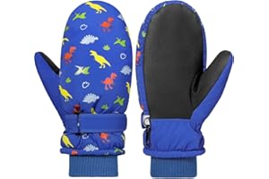 Rhino Valley Guantes de Esquí para Niños, Manoplas de Nieve Impermeables para Niños, Guantes de Invierno Cálidas con Cinta Ajustable, Guantes de Nieve para Niñas al Aire Libre y Snowboard