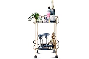 Fizporium Gold Drinks Trolley, Serving Bar Cart with Shelves, 2-Tier Cocktail Cart on Wheels, Home Bar & Kitchen Cart, Glamorous Gold Serving Table for Living Room, Dining, or Kitchen Decor