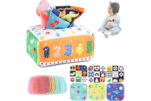 KingYH Giocattolo Sensoriale Montessori Sensorik Number Interactive Baby Sensoric Toy Box Baby Tissue Box Toy con panno Crinkle e panno colorato per bambini 3-12 mesi ragazza ragazzo bambino