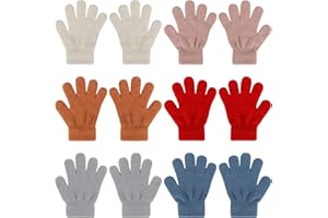 QKURT 6 Paires de Gants Chauds d'hiver pour Enfants, Gants pour Enfants en Peluche de Couleur Unie, Gants d'hiver pour Tout-petits, Gants Extensibles pour Garçons et Filles âgés de 4 à 10 ans