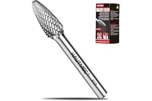 HAUTMEC Tungsten Carbide Rotary Burr Bit – 1/4" Shank, Double Cut Tungsten Rotary File for Die Grinder, Professional Grade, Suit for Metal Carving, Grinding, Engraving & Deburring - HT0157