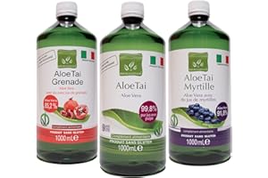 Benessence - Jus d'Aloe Vera aux Myrtilles - Jus et Pulpe d'Aloe Vera à Boire Non Pasteurisés et Non Filtrés - Jus d'aloe vera au jus de grenade - Mélange de jus d'aloès 3L - Fabrique en Italie