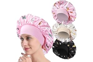 YUNYU 3 Pack Satin Bonnet, Silk Bonnet Hair Wrap for Sleeping, Night Sleep Caps with Wide Elastic Band, Hair Care Head Cover for Long, Straight and Curly Hair