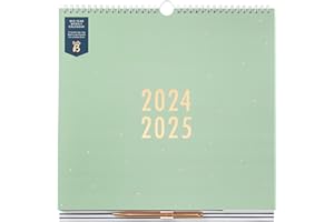 Busy B - Calendrier familial de 13 mois Août 2024 à Août 2025 - Vert sauge - Semainier avec cinq plannings et 13 pochettes mensuelles