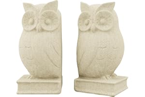 FIGORONA Resin Owl Figurine Bookends Set of 2, Solid Resin Decor Book Ends - Sturdy & Easy to Clean, Stylish Bookend Set for Study/Office/Library, Gift for Owl Lovers, Readers & Book Collectors (Beige, Round)