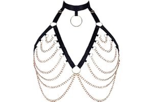 PETMHS Punk Brust Harness BH Body Chain für Damen Truhe Kette Schwarz Gothic Halsband Ketten Riemchen Geschirr BHs Körperschmuck Clubwear Mode Belly Belts