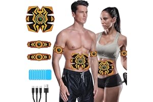 JOYTOUR EMS Muscle Stimulator, ABS Stimulator for Men Women, Safty Effective Quick ABS Trainer, 6 Modes & 15 Intensities,Full-body Workout AB Stimulator, 10pcs Gel Pads