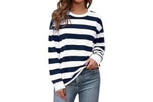Aottori Sweatshirt Damen Oversized Gestreiftes Farbblock Pullover Langarm Rundhals Langarmshirt Baumwolle Oberteile Locker Elegant Tops Herbst Winter Casual