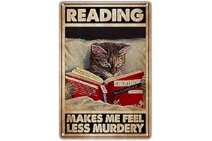KONFEN Cartel de Chapa Gato Retro, Gato Leyendo Cartel de Metal Póster Tin Sign Wall Decor, Letrero Artístico de Metal para Aseo Puerta Casa Bar Pubs Cafetería para Cat Lovers 12 x 8 Pulgadas
