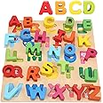 Jacootoys Wooden Alphabet Puzzle ABC Chunky Puzzle Board Early Learning Educational Toys Gift for Kids