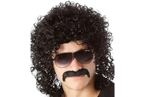 JUANXIAN 70. 80. męska fantazyjna sukienka na imprezę Halloween peruka kręcone czarne barwena Rockstar peruka (krótka)