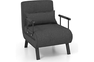 COSTWAY Folding Sofa Bed, 4-in-1 Convertible Single Sofa Chair Bed with 6-Position Adjustable Backrest and Pillow, Padded Seat Lounge Couch Guest Sleeper Recliner Armchair for Living Room (Dark Grey)