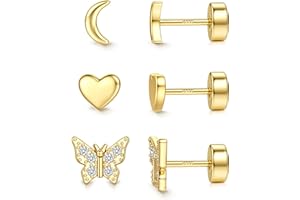 JeweBella 3 Paia Orecchini Donna Argento 925 Oro Placcato 14K Piccoli Orecchini Set Orecchini Lobo Impilabili Piercing Trago Helix Orecchini Donna Oro/Argento
