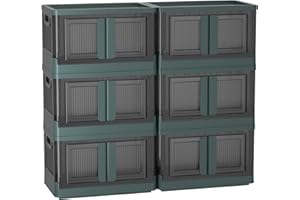 HAIXIN cajas almacenaje, 32L cajas organizadoras plastico, cajas almacenaje ropa, caja con tapa plegable apilable para dormitorio sala de estar armario baño cocina estudio 6 piezas verde