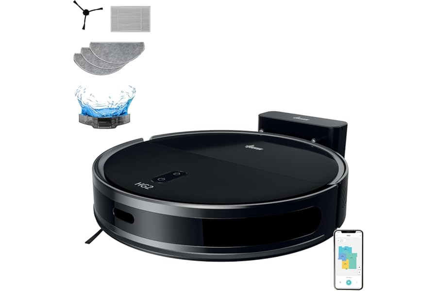 Hoover HG2 Robot Vacuum Cleaner & Floor Cleaner Hydro Ultra-Thin - Powerful 5000Pa Suction, Cleaning Under Furniture, Laser Navigation, Up to 160 Minutes Runtime, [HG2Z30H]