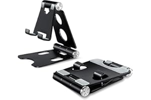 Wurycia Regulowany stojak na telefon, w pełni aluminiowy składany uchwyt na biurko stojak na telefon do telefonów komórkowych i tabletów 10-38 cm (czarny)
