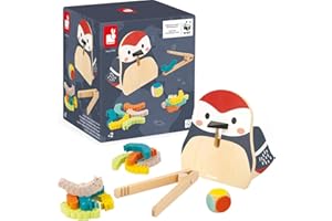 Janod Pic Jouet d'Éveil-Apprendre Les Couleurs-1 Oiseau + 12 Chenilles + 1 Dé + 1 Pince en Bois FSC-Partenariat WWF-Dès 24 Mois, J08641, Multicolore, Petit