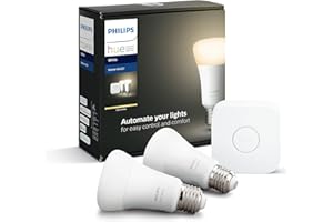 Ensemble de démarrage en 2 parties Philips Hue White E27, dimmable, lumière blanche chaude, contrôlable via une application, compatible avec Amazon Alexa (Echo, Echo Dot) [classe énergétique A +]