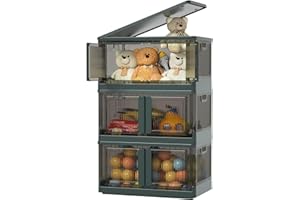 HAIXIN cajas almacenaje, 72L cajas organizadoras plastico, cajas almacenaje ropa, caja con tapa plegable apilable para dormitorio sala de estar armario baño cocina estudio 3 piezas verde