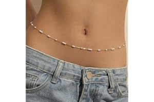 Flovel Boho Pearl Belly Chain Gold Waist Chain Summer Beach Body Chain Adjustable Jewellery for Women and Girls