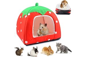 FGEN Animales Cama Cálida de Fresa,Cama Casa para Animales,Cama Cobayas Invierno, Saco de Dormir de Fresa Lavable y extraíble Adecuado para hámsters Conejos Enanos Chinchillas erizos