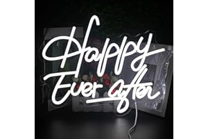 Looklight Happy Ever After Insegna al neon Luce al neon a led bianca per la decorazione delle pareti USB Happy Neon Light Sign per camera da letto Home Bar Pub Matrimonio Compleanno
