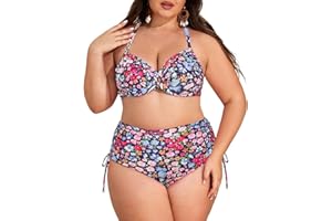 Hanna Nikole Bikini Sets for Women Plus Size High Waist Crisscross Push Up Pleating Swimwear Two-Piece Swimsuit