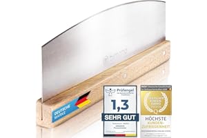 Dimono® Couteau à pizza professionnel Hachoir, Couteau à pizza de luxe Coupe-herbes Cutter avec manche en bois & lame en acier inoxydable extrêmement tranchante de 35 cm