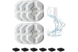 Filtri per fontanella per gatti Minthouz P017, 6 pezzi Filtro di ricambio con carbone attivo per fontana gatti(con spazzola per la pulizia)