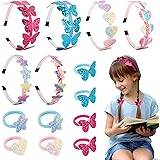 BETESSIN 6pz Cerchietti per Capelli Bambina Arcobaleno Paillette Stella Farfalla Cuore + 8pz Elastici per Capelli Fasce per C