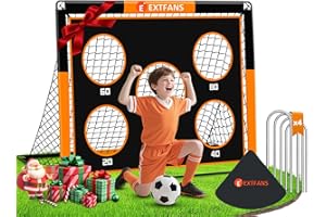 EXTFANS 2 en 1 Portería de Fútbol para Niños, Pop Up Porterías de Fútbol con 5 Disparar y Bolsa de Transporte, Equipos de Entrenamiento de Futbol Jardín Interior y Exterior