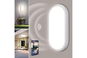 Letlit LED Ceiling Light with Motion and Twilight Sensor, 18W LED Bulkhead Light Outside, IP54 Bathroom Wall Light, 1800LM 4000K Porch Light Radar Sensor for Indoor,Outdoor,Hallway,Cellar,Garden