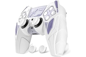 playvital Cover Controller per ps5 Joystick, Compatibile con ps5 Base di Ricarica, Custodia Silicone Antiscivolo Grip Ergonomico per Posizionamento Verticale, Mecha Rhino-Bianco&Lilla
