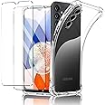 New&Teck Cover per Samsung Galaxy A14 4G/5G + 2 vetro temperato proteggi schermo, custodia in silicone TPU morbido, bumper co