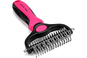 Maxpower Planet Pet Grooming Brush - Double Sided Shedding and Dematting Undercoat Rake, Dog Grooming Brush, Dog Shedding Brush, Cat Grooming Brush, Dog Comb, Cat Brush for Long Haired Cats, Pink