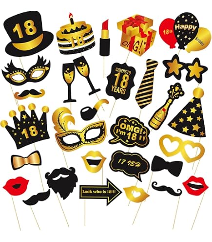 Accessoires Photobooth 18 Ans VEGCOO - 34 Pièces + Cadre Gonflable - Déco Fête Anniversaire Garçon/Fille