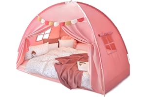 Razee Full Size Bed Canopy for Kids, Girls Bed Tent Dream Privacy Sleeping Tents Indoor (String Lights and Pennant Banners are Included) (Large Pink)