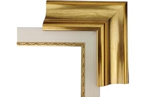 ITALIA CORNICI Maestri Artigiani - Cornice in legno da parete per Quadri tutte le misure, con Passepartout, Oro Argento Noce Azzurro (30 x 40 cm + passepartout, ORO)