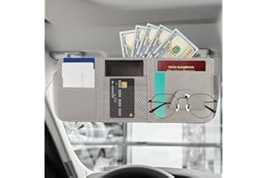 QOCO Grey Car Sun Visor Extender Leather Storage Pocket Window Shade Anti-Glare Sunshade Universal Blocker for Driver or Front Seat Passenger Pocket put in Zipper Pen Glasses Document for Men Women