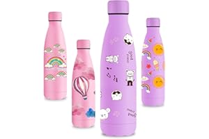 Vikastar Botella Termica, 0.5L Sin BPA, Botella Agua Acero Inoxidable, Reutilizable, Cantimplora, a Prueba de Fugas, Doble Aislamiento, Botella de Agua para Niños, Deportes, Fitness, morado Oso