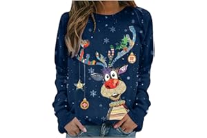 NALATIA Sweat Noël Femme Pull Noël Femme Chemise Vêtements Noel Elegant Conforts Top Hiver Vetement Noel Bien Adapté Chic Ensemble Christmas Automne Elegant Vêtements Impression NoëL Sweat Sweatshirts femme