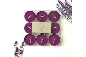 Candele D'Aurora Jaqueline Set 9 Tea Light Profumati, Cera vegetale, Viola, 11,5x11,5x1,4 cm, 9 unità