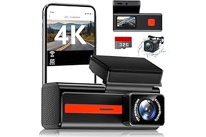 VEEMENT Dashcam Auto Vorne Hinten 4K/1080P mit WiFi, Dual Dash CamAuto Kamera mit 1,47" IPS-Bildschirm, mit 32GB SD Karte, Parküberwachung, Nachtsicht, G-Sensor, Loop-Aufnahme, 170 ° Weitwinkel WDR, Max 256GB