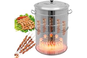 DFANCE Parrillas de carbón portátiles Grandes,Parrilla de carbón Inoxidable de Barril,360° sin Humo para Exteriores con 50 brochetas,ahumador para Barbacoa,Cocina al Aire Libre y Viajes