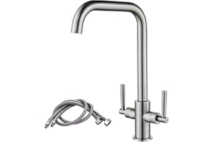 Luckyhome Kitchen Sink Mixer Tap, with Swivel Spout, Easy-Fit, Standard UK Fitting,Brushed Nickel